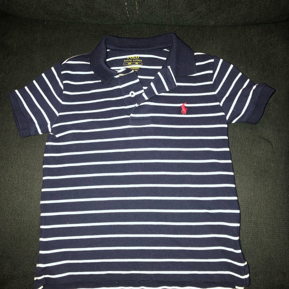 Used blue and white stripe 3T toddler Ralph Lauren polo shirt sleeve shirt.